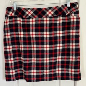 TALBOTS Red Navy White Plaid Wool Blend Skirt Size 18W Petite Holiday Festive